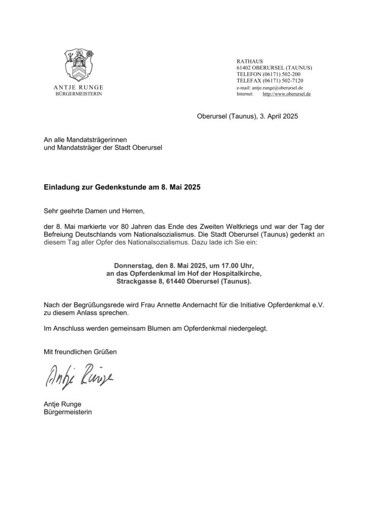 Einladung zur Gesenkfeier am 8. Mai 2025